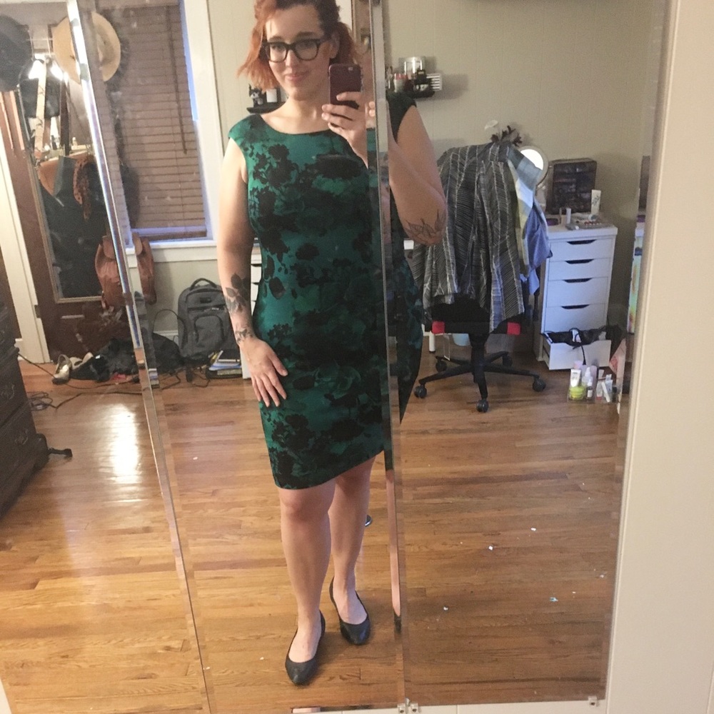 Green Floral Sheath Dress